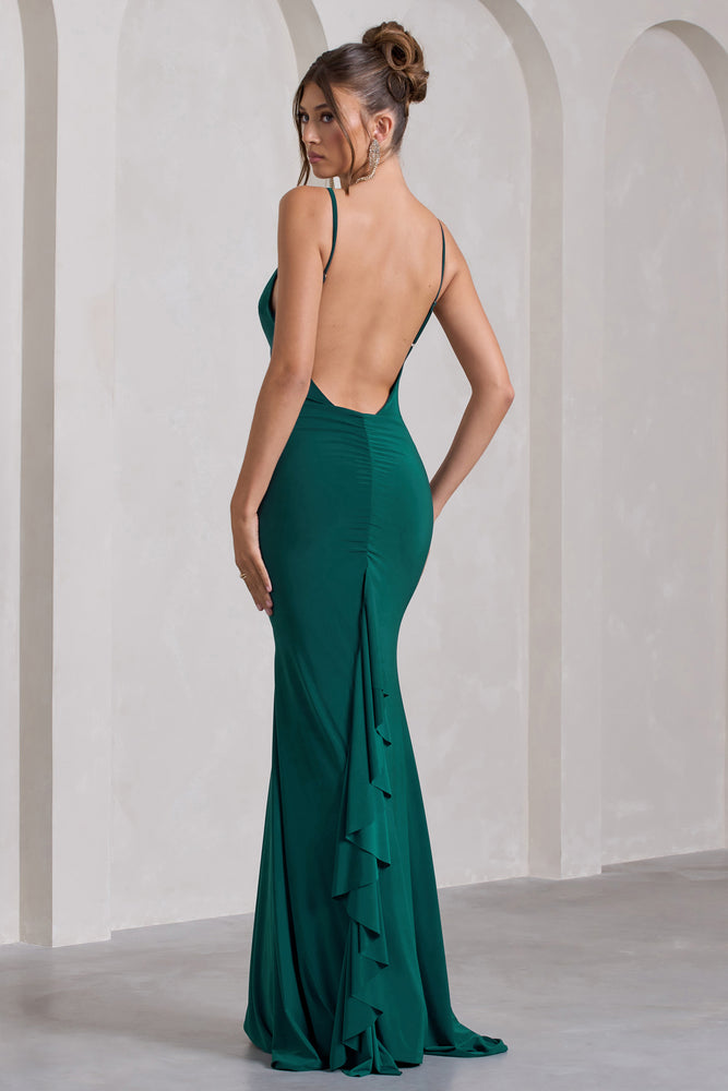 Bottle green sequin high hot sale neck fishtail maxi dress