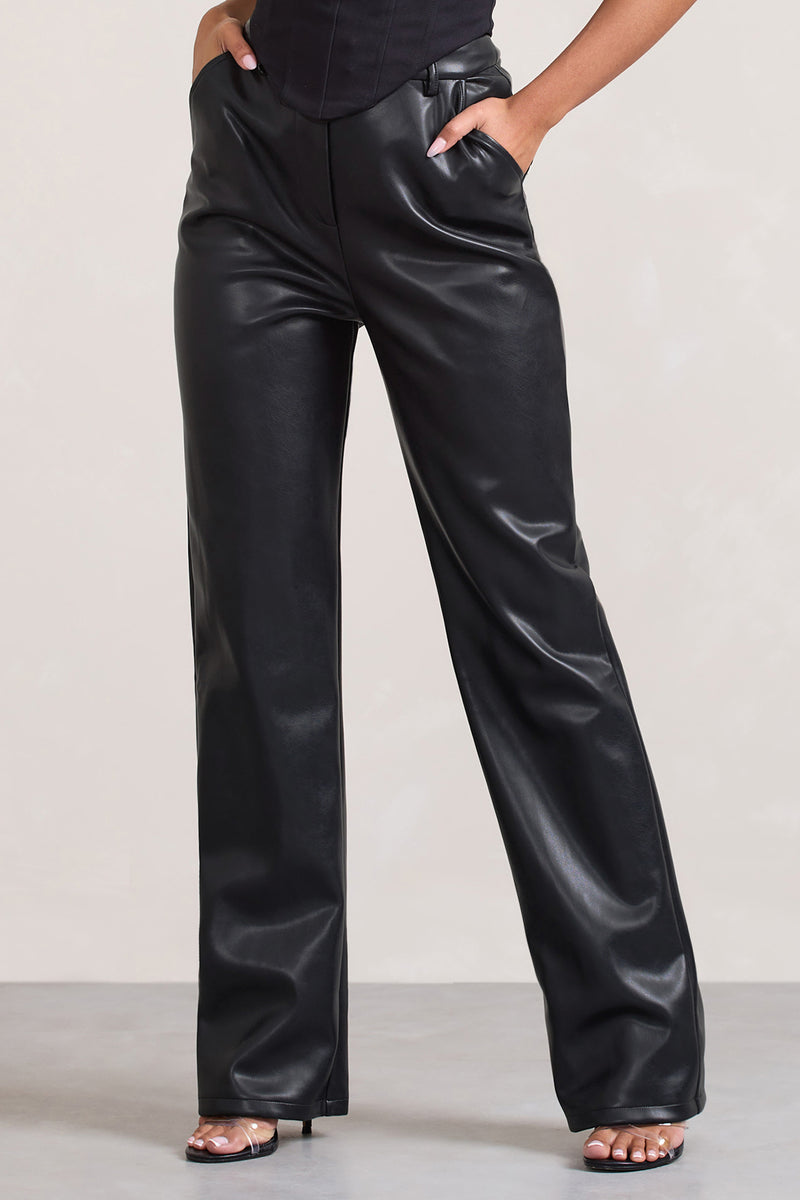 Billie Black Faux Leather Tailored Straight-Leg Trousers – Club L ...