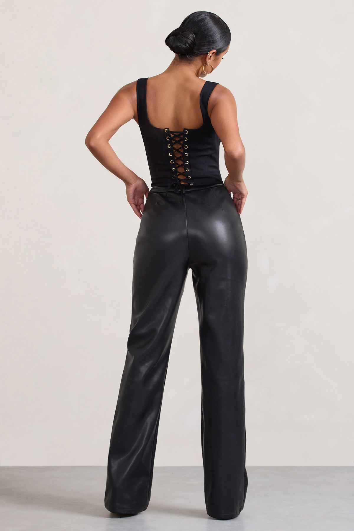 Black Faux Leather Straight Cut Pants