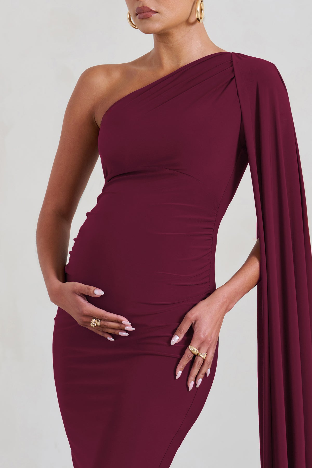 Capreze Ladies Maternity Maxi Dress Long Sleeve Pregnancy Kaftan Square  Neck Wine Red L 