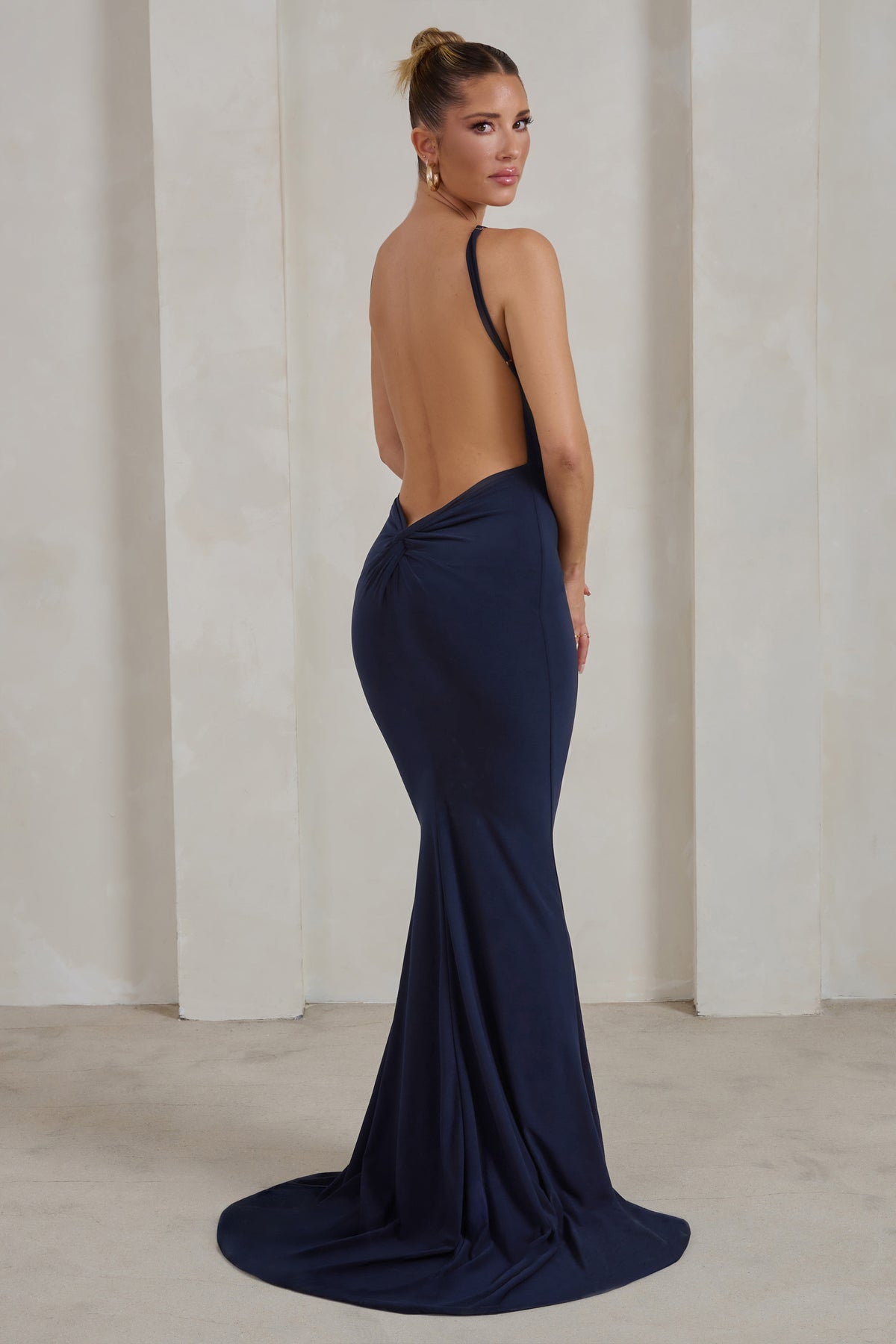 Navy sequin cross clearance back fishtail maxi dress