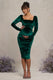 New Life | Bottle Green Velvet Maternity Square Neck Ruched Midi Dress - Club L 