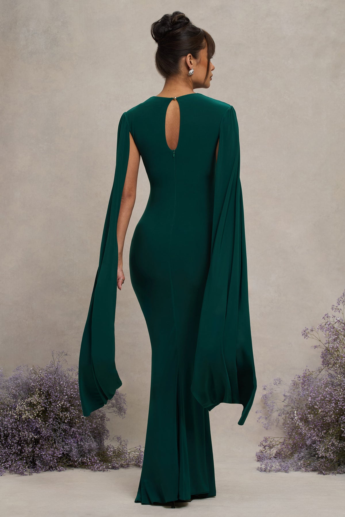 Divine Timing Bottle Green Maternity Maxi Dress With Cape Sleeves Club L London - UK Divine Timing Bottle Green Maternity Maxi Dress With Cape Sleeves Club L London - UK