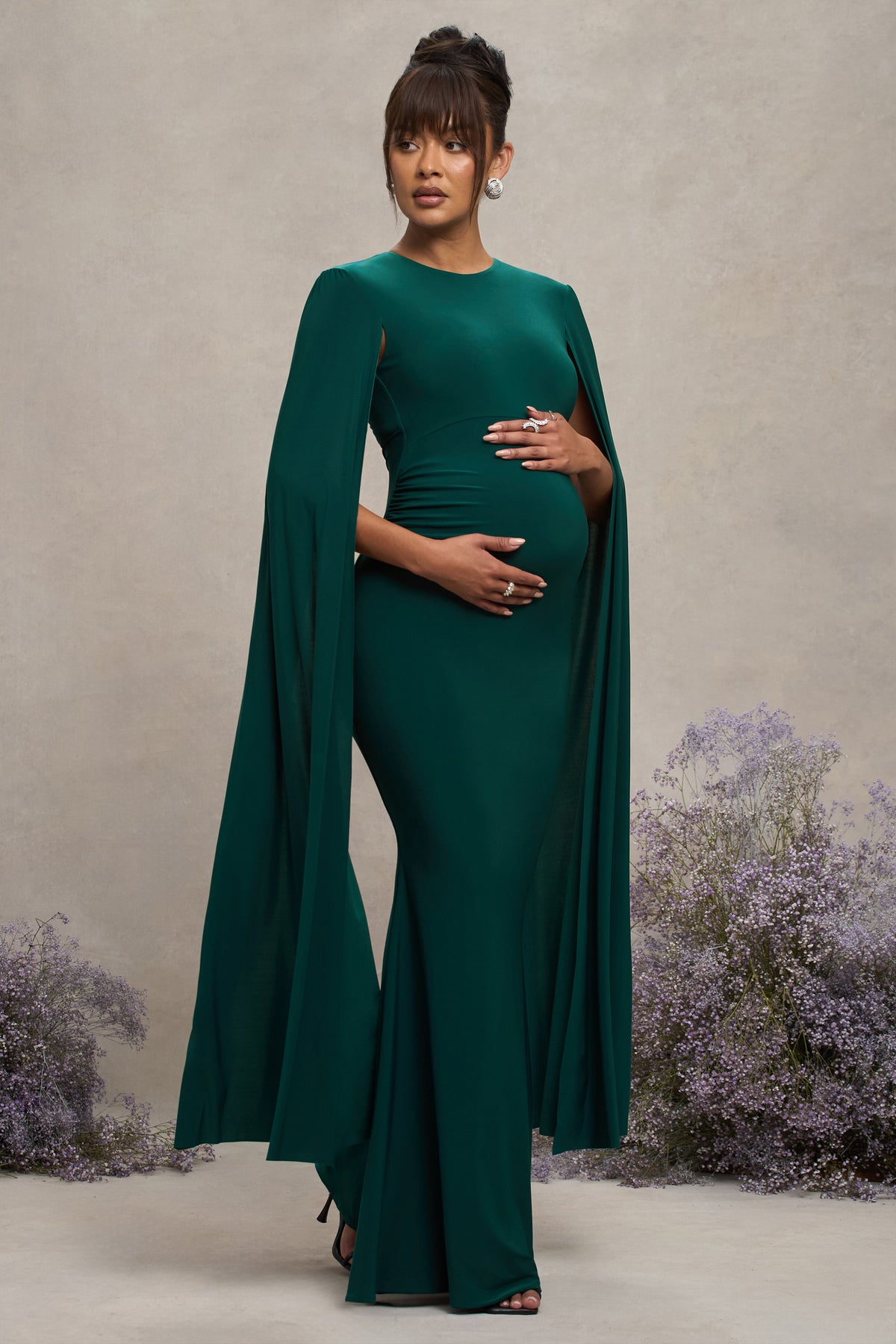 Divine Timing | Bottle Green Maternity Maxi Dress With Cape Sleeves - UK 12 Bottle Green Divine Timing | Bottle Green Maternity Maxi Dress With Cape Sleeves - UK 12 Bottle Green