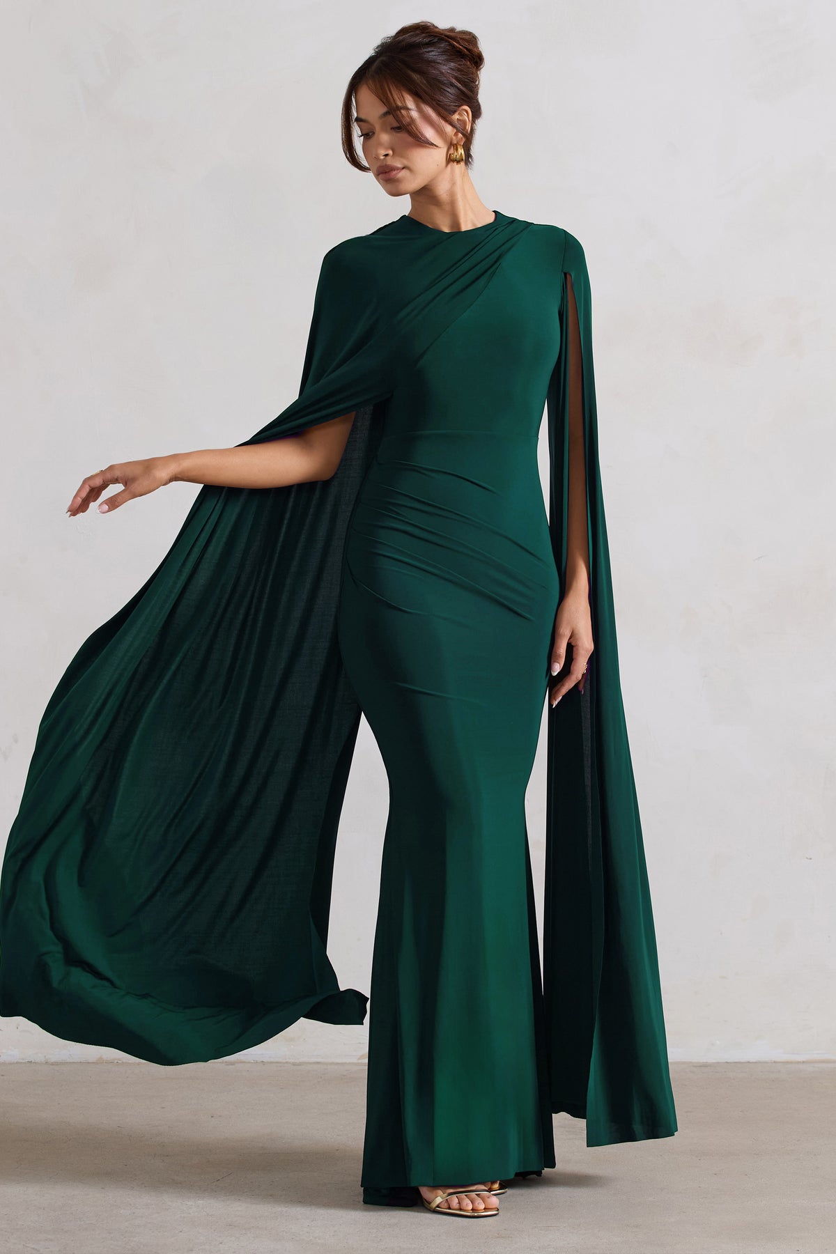 Magdelena Bottle Green Asymmetric Cape Maxi Dress – Club L London - UK