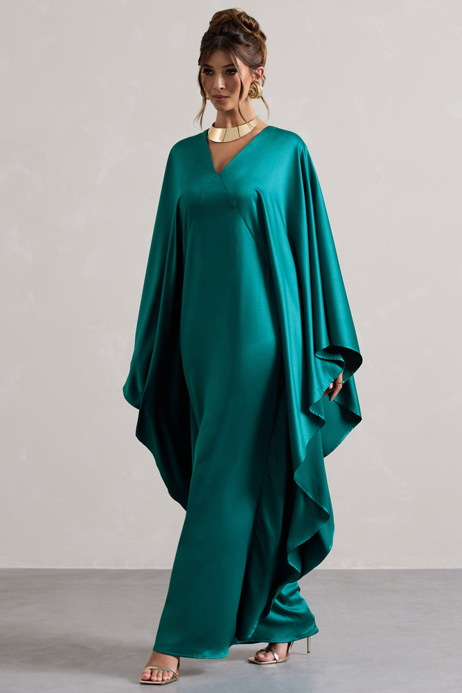 Alohi Bottle Green Satin Plunge Cape Maxi Dress – Club L London - UK