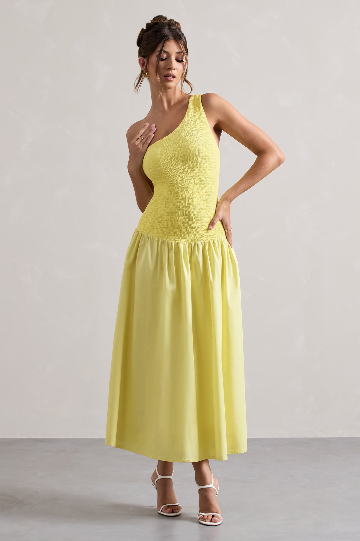 Sorbet Lemon Poplin One Shoulder Pleated Maxi Dress – Club L London Sorbet Lemon Poplin One Shoulder Pleated Maxi Dress – Club L London