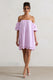 Wendy | Lilac Poplin Bardot Scallop Trim Smock Mini Dress