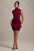 Lalani | Wine Ruched High-Neck Mini Dress