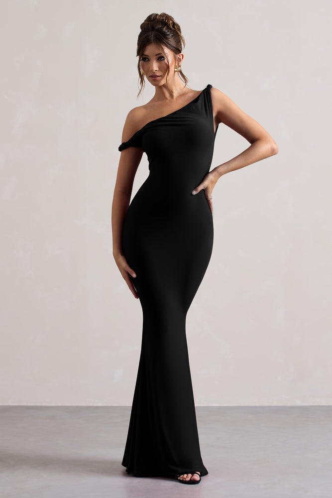 Lita Black Twisted Asymmetric Maxi Dress