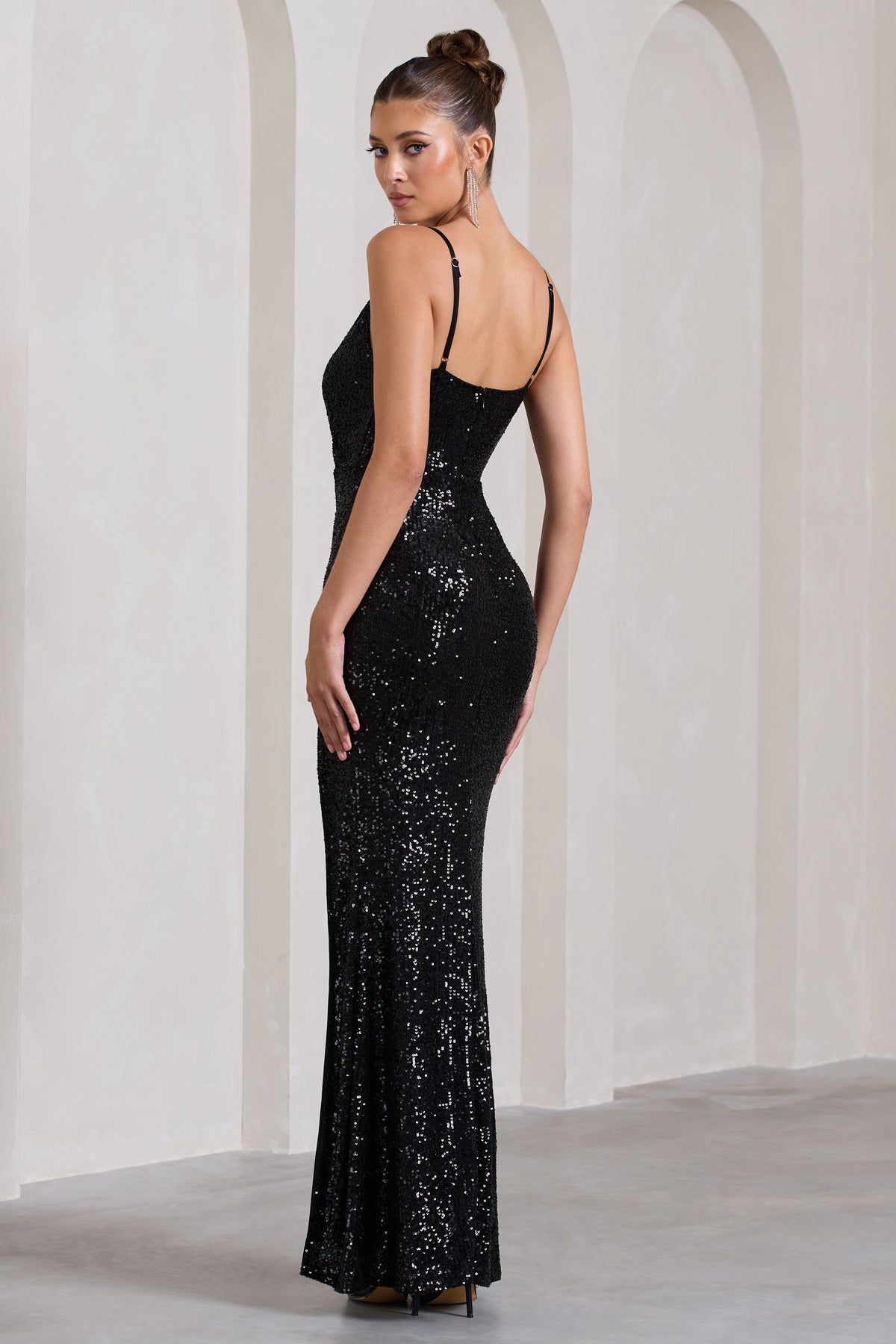Sparkly maxi dress with split Clearance