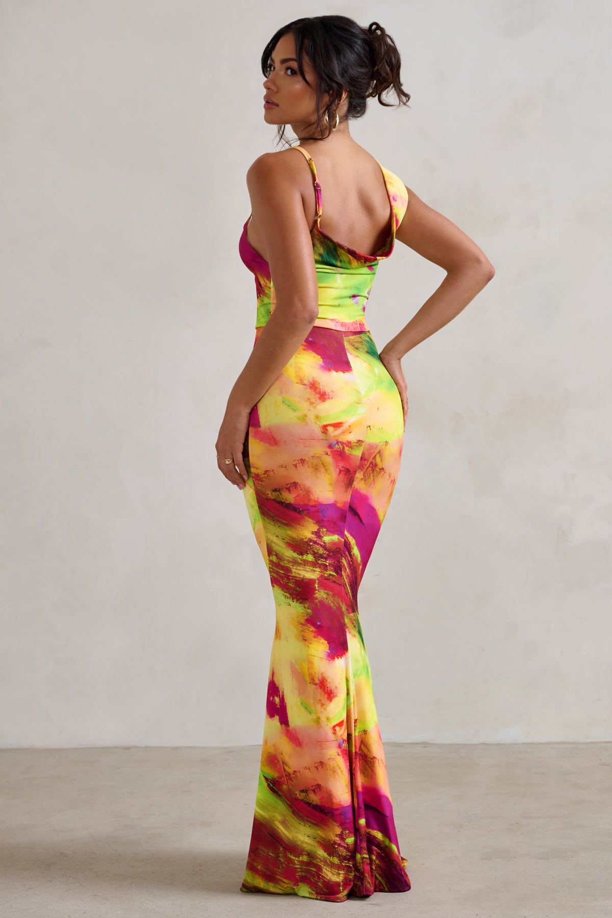 Phantasy Lime Print Asymmetric Neckline Cowl Dress – Club L London -