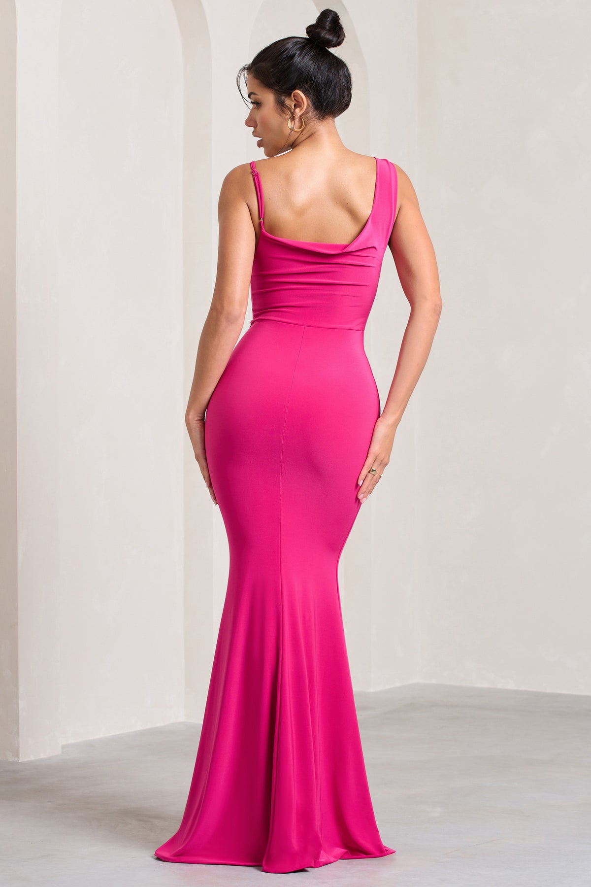 Phantasy Hot Pink Asymmetric Neckline Cowl Maxi Dress – Club L London - UK