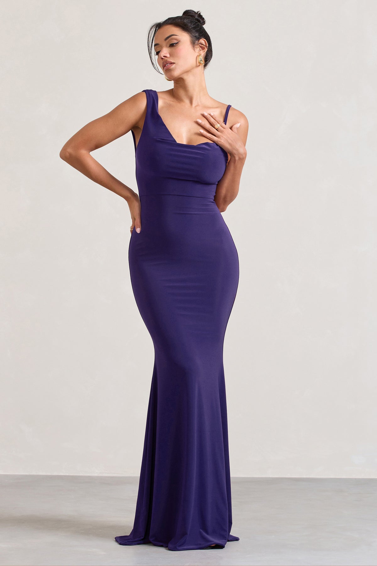 Phantasy Purple Asymmetric Neckline Cowl Maxi Dress – Club L London - UK