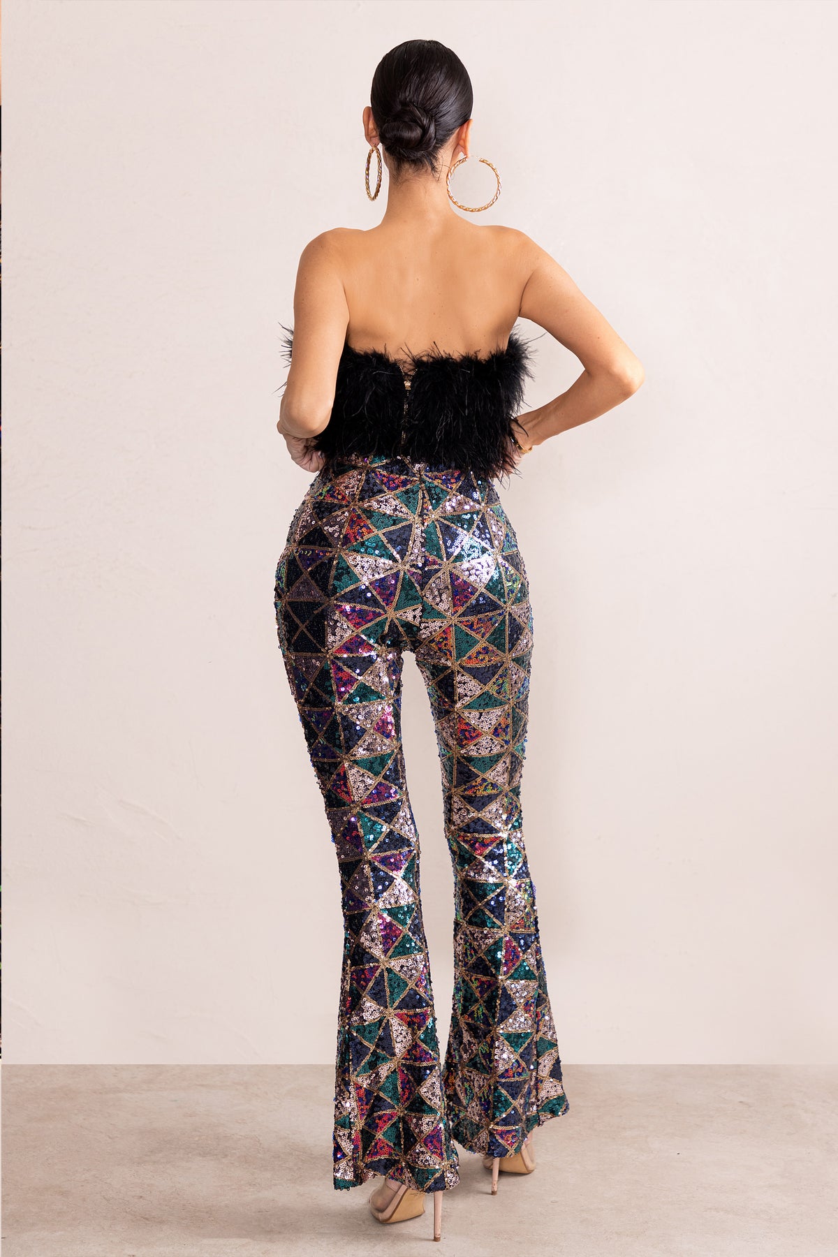Navy Sequin Flared Trouser  Forever Unique