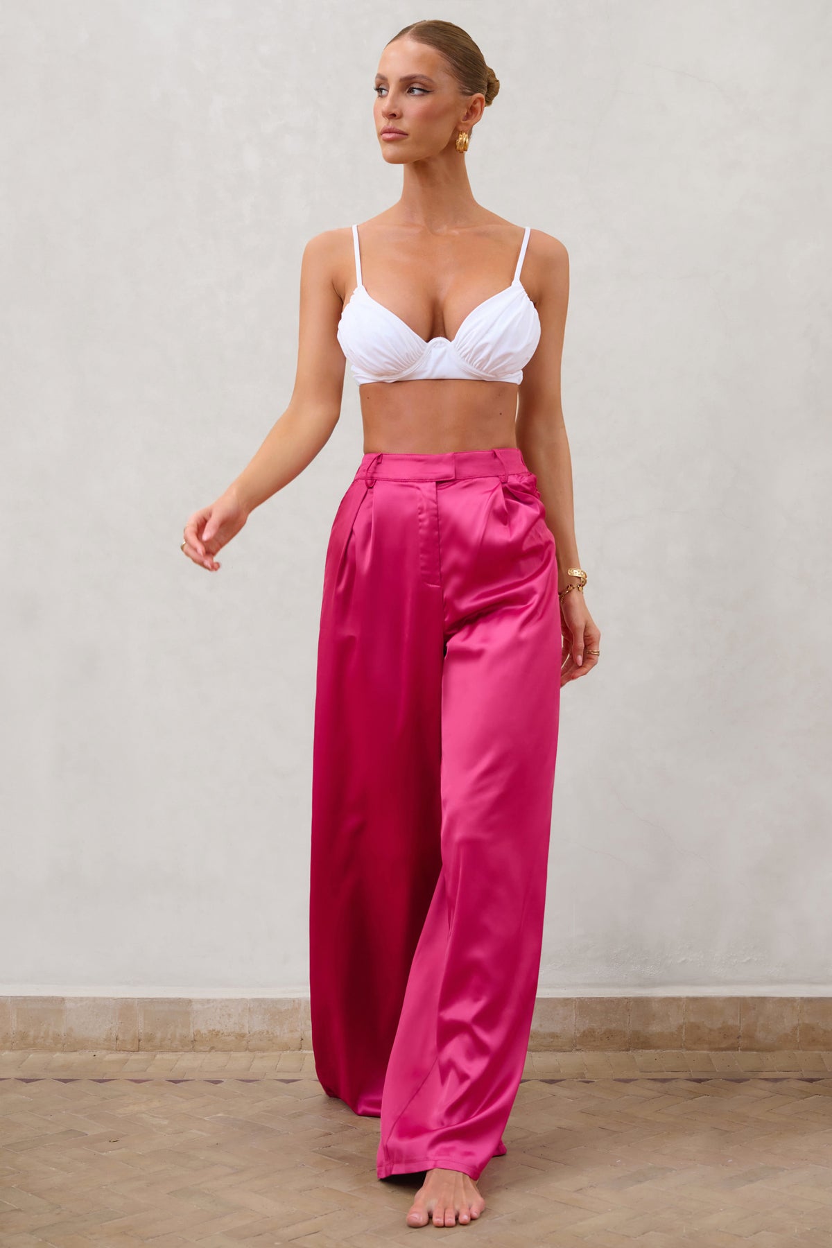 Vicente Grey High-Waisted Wide-Leg Pants