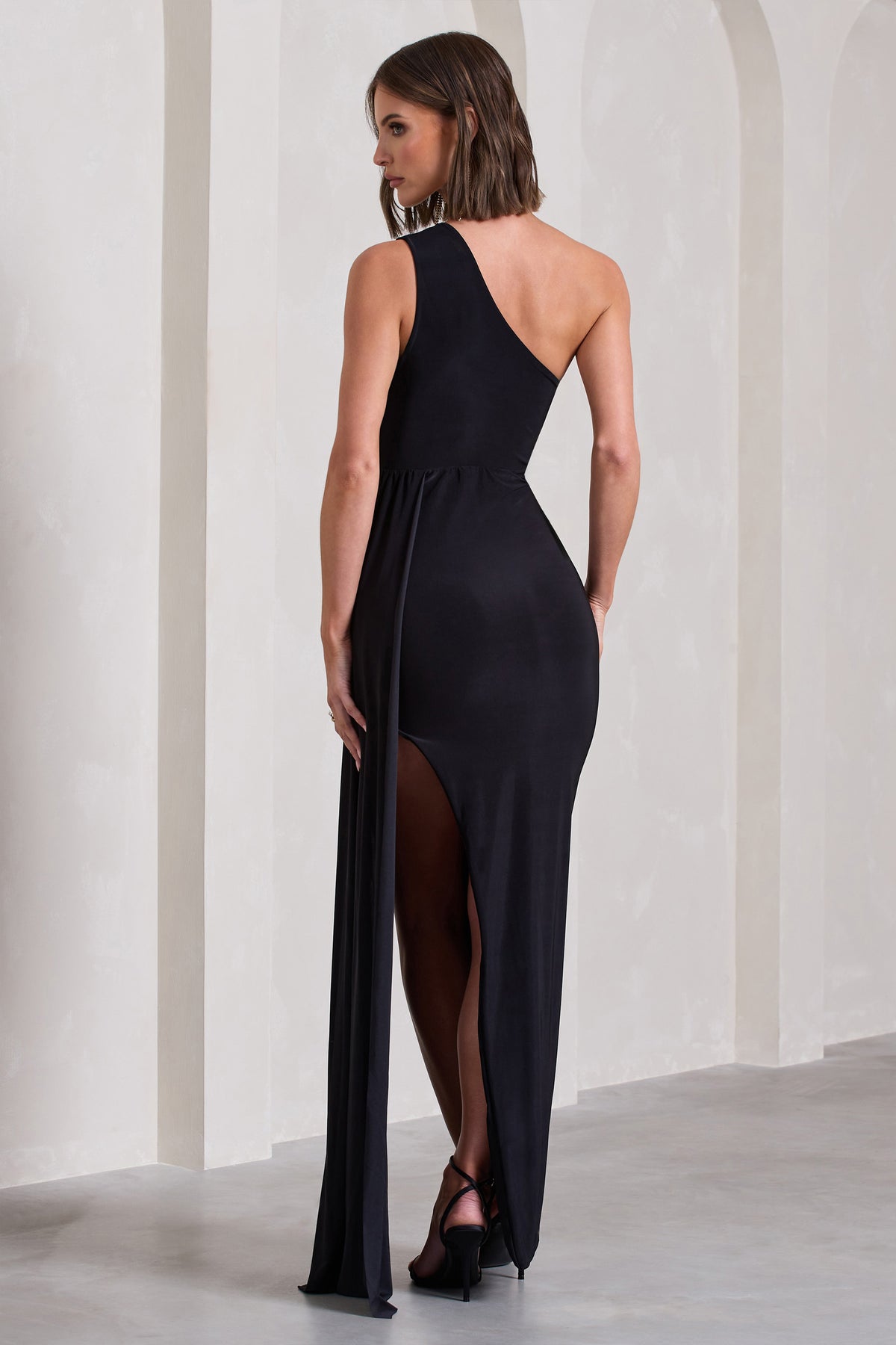 Lavish Black One Shoulder Drape Maxi Dress – Club L London - UK