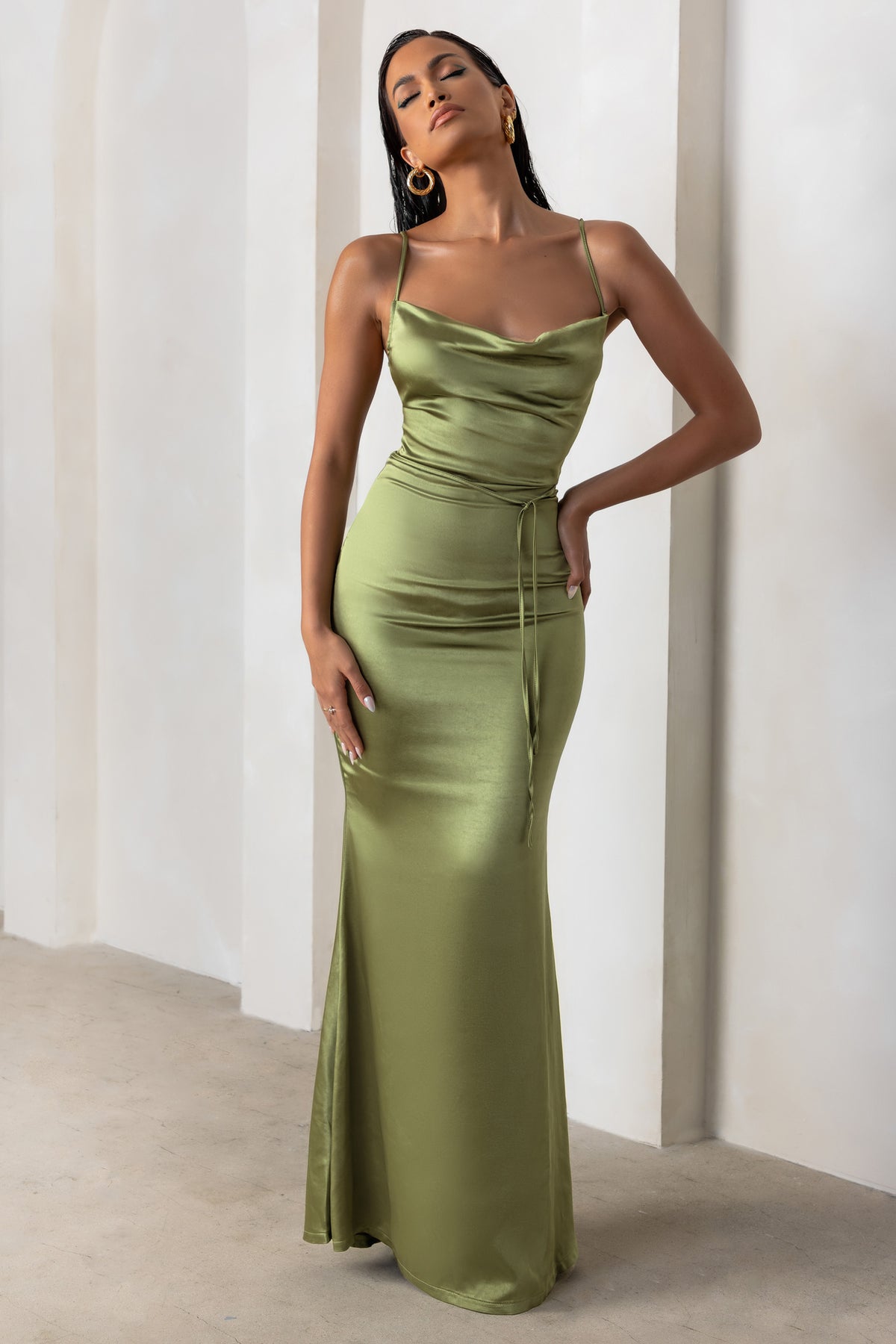 Cowl Neck Satin Bridesmaids Dress – BD104 | Sentani Boutique