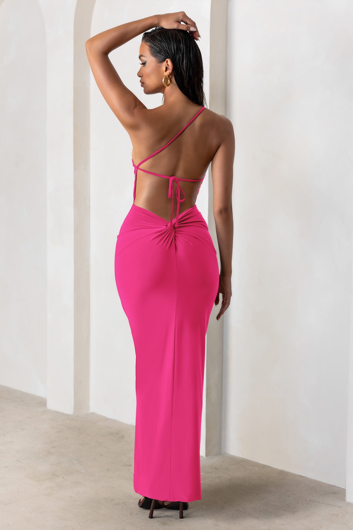 Dressing Up Hot Pink One Shoulder Maxi Dress With Open Back Detail – Club L  London - UK