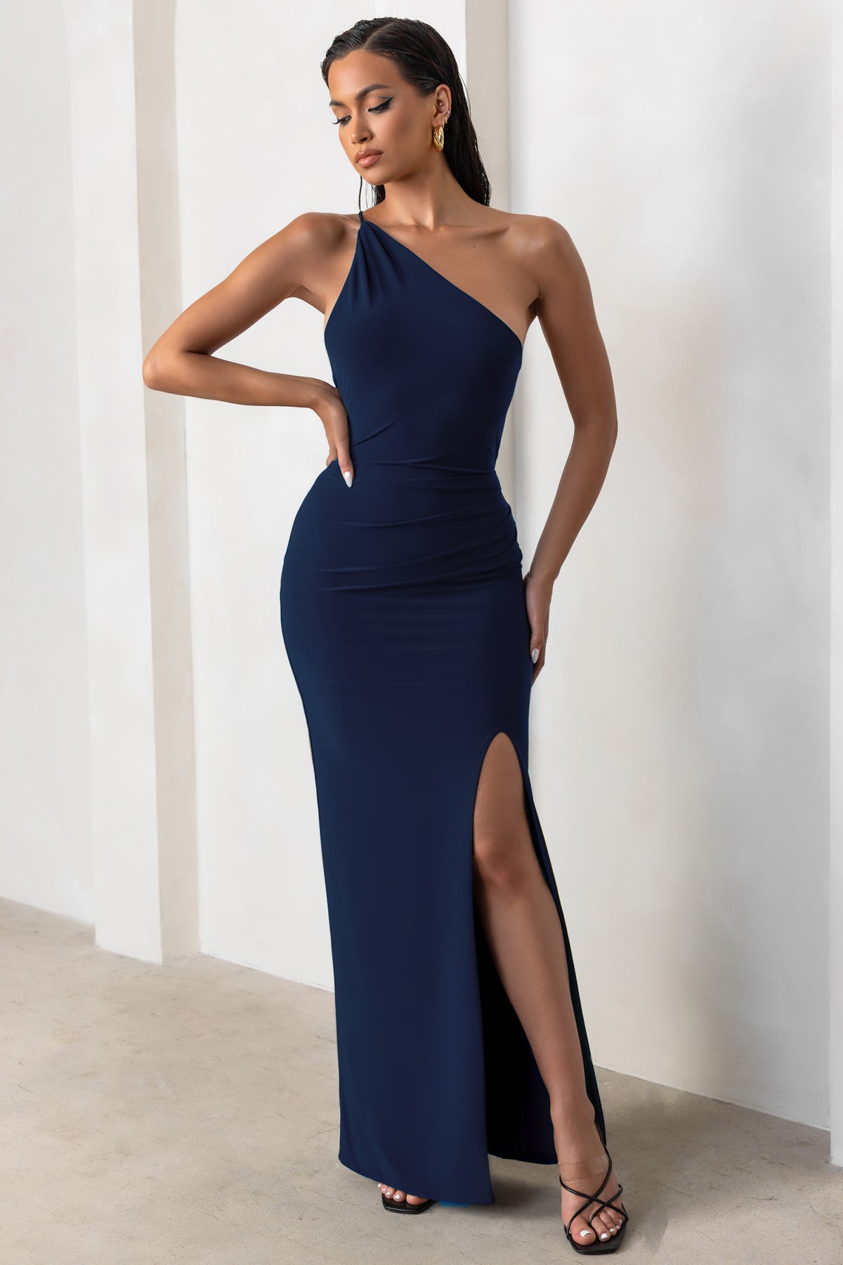 Dressing Up Navy One Shoulder Maxi Dress With Open Back Detail – Club L ...