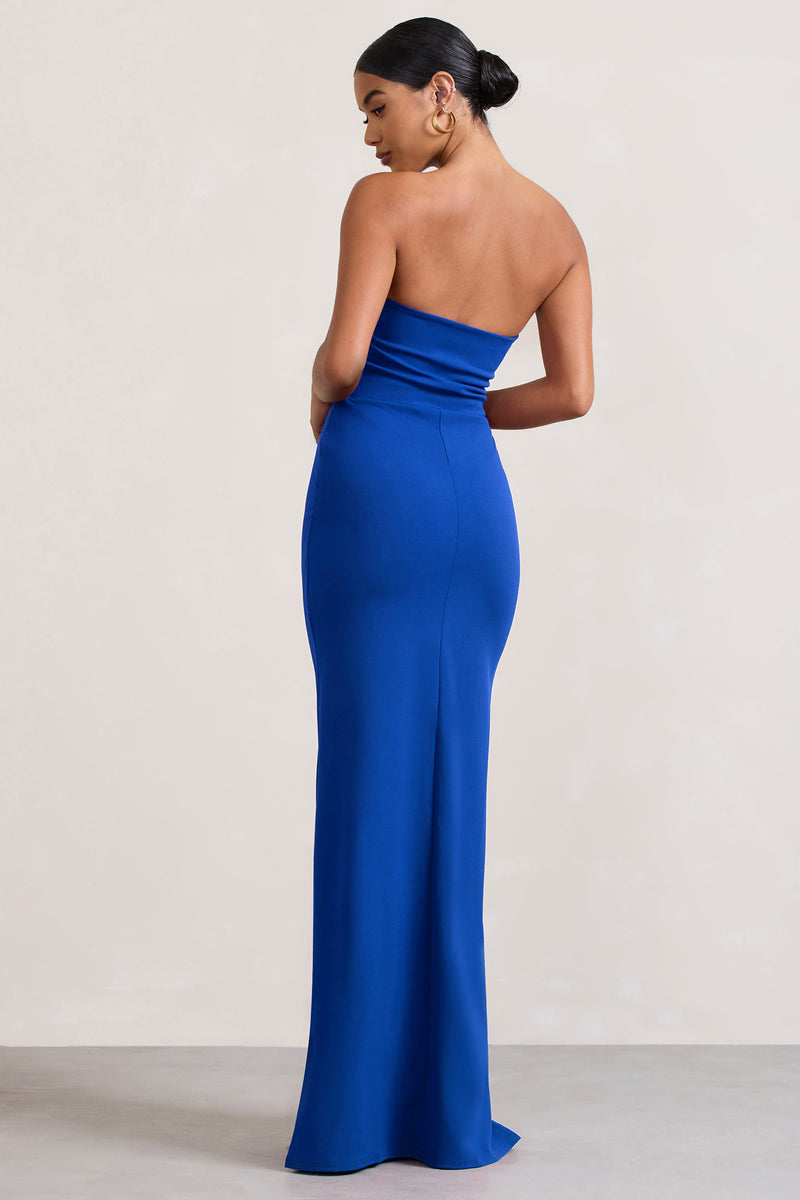 Belle of The Ball Royal Blue Bandeau Maxi Dress With Split Hem – Club L ...