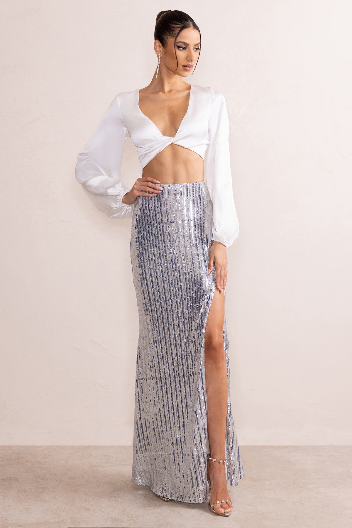 Full length shop silver sequin skirt