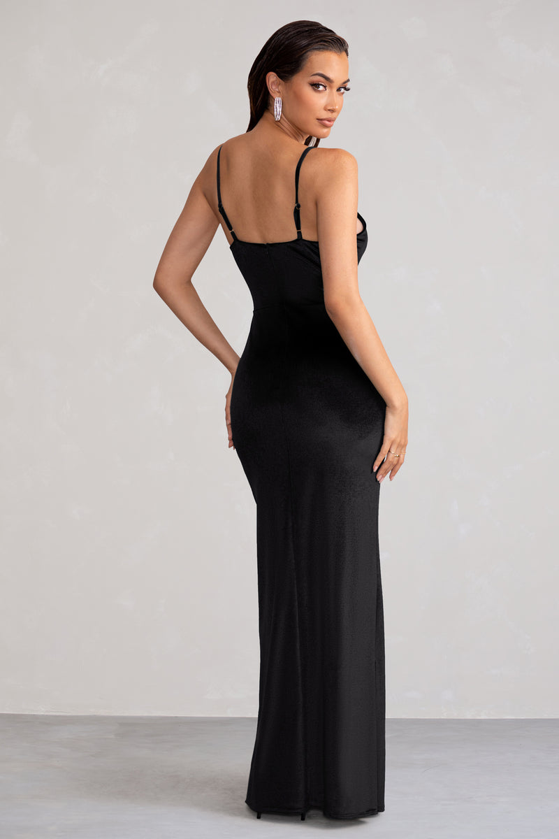 Miranda Black Velvet Plunge Neck Twist Maxi Dress – Club L London - UK