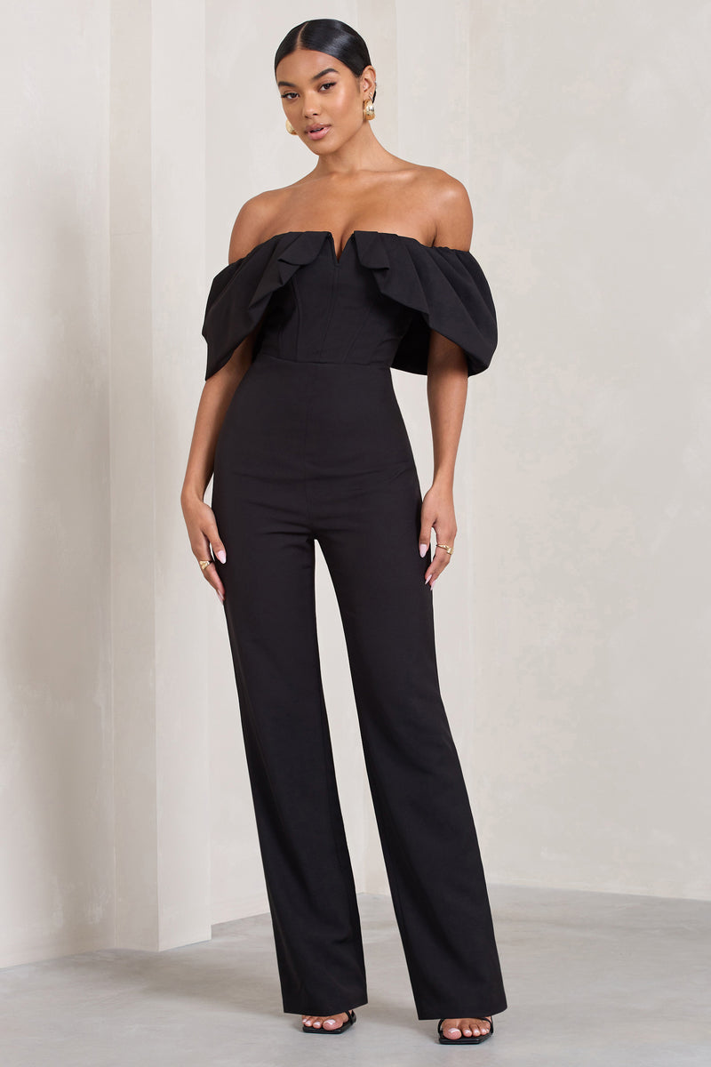 Time Will Tell Black Off The Shoulder Wide Leg Jumpsuit – Club L London ...