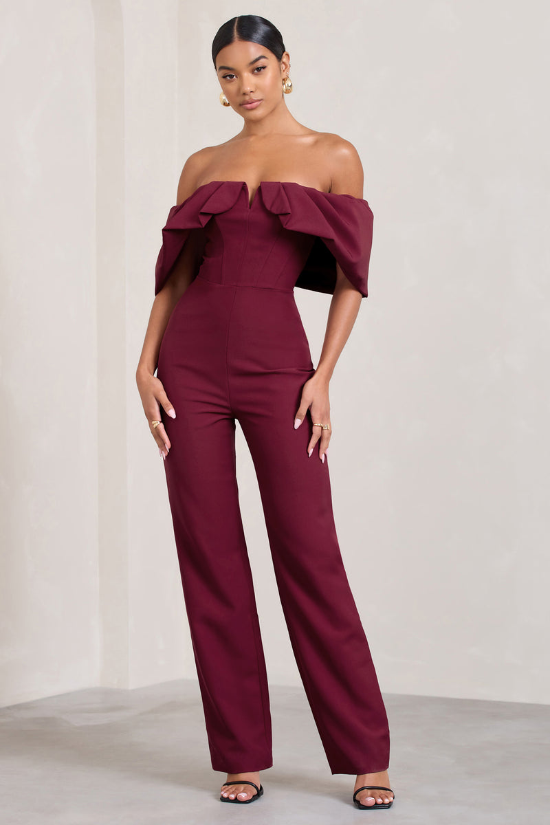 Time Will Tell Berry Off The Shoulder Wide Leg Jumpsuit – Club L London ...
