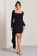 Crimson Cut | Black Long-Sleeved Ruffled Bodycon Mini Dress - Club L 