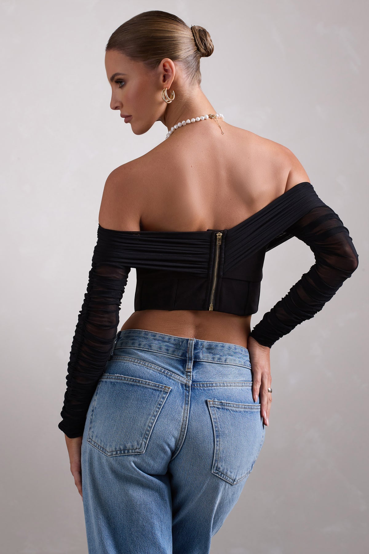UO Mollie Seamed Long Sleeve Corset Top