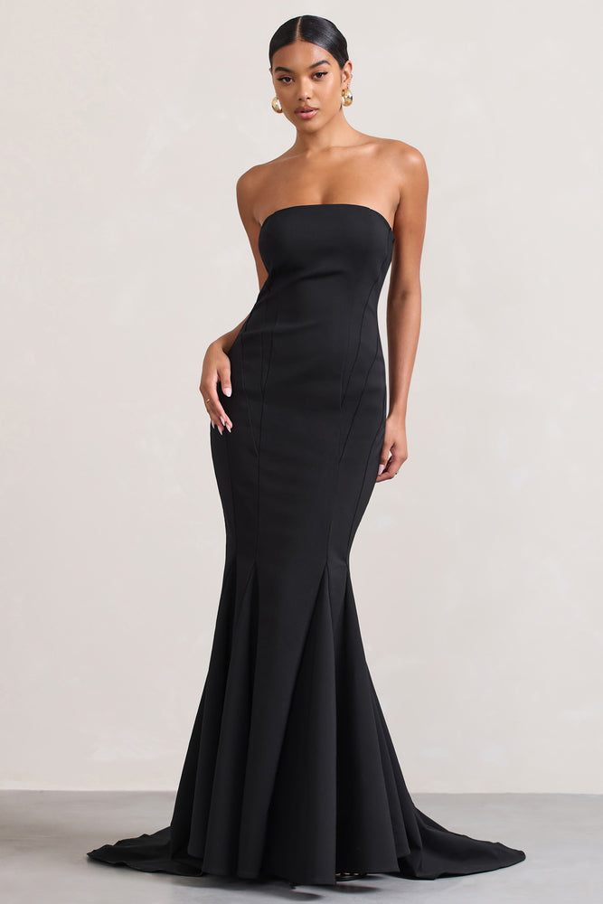 Adored Black Strapless Structured Fishtail Maxi Dress – Club L London - UK