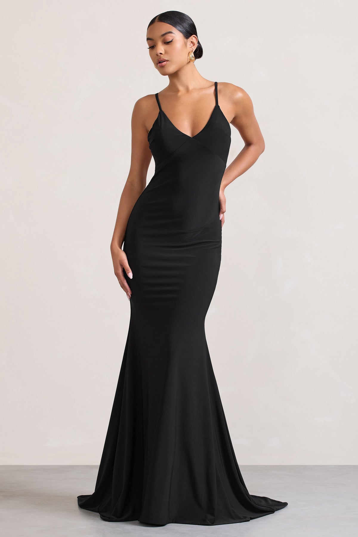 Black and gold v neck sale fishtail maxi dress