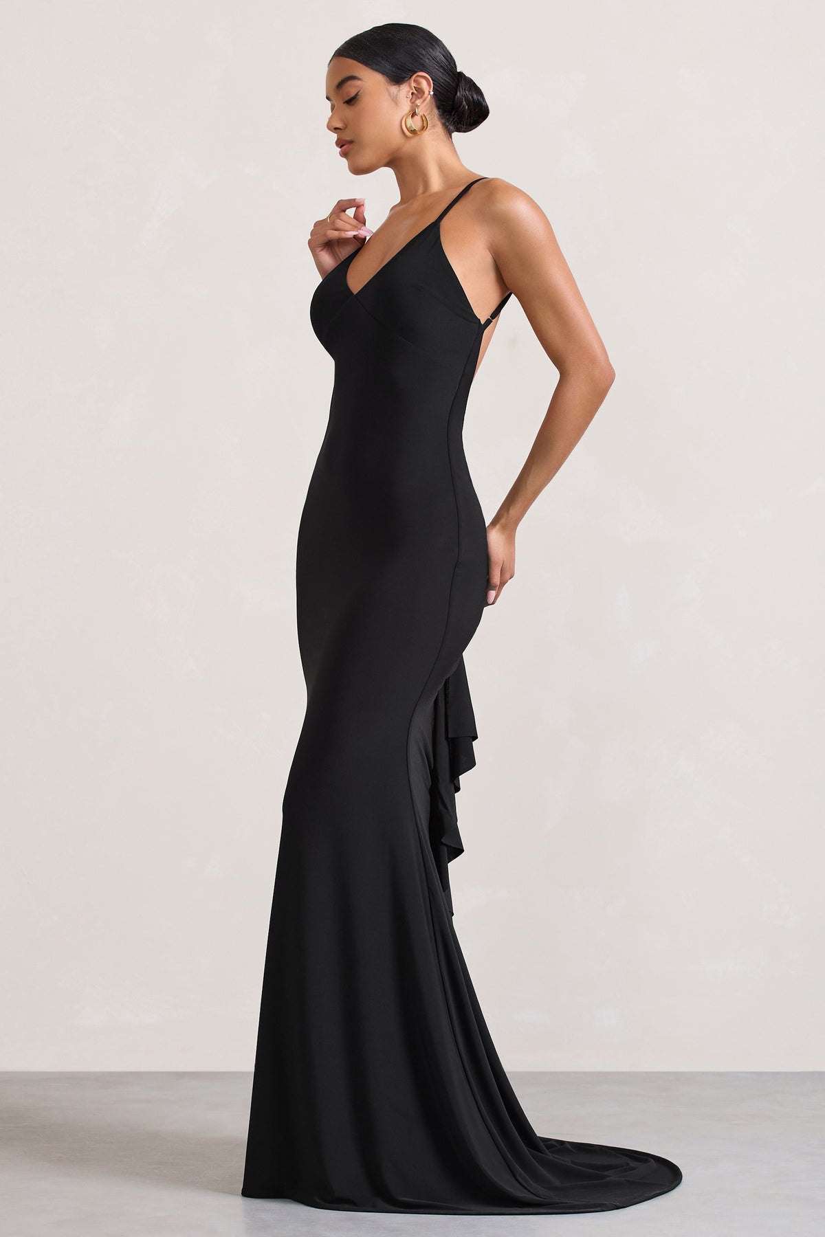 Naya Black Strappy V-Neck Fishtail Maxi Dress – Club L London - UK
