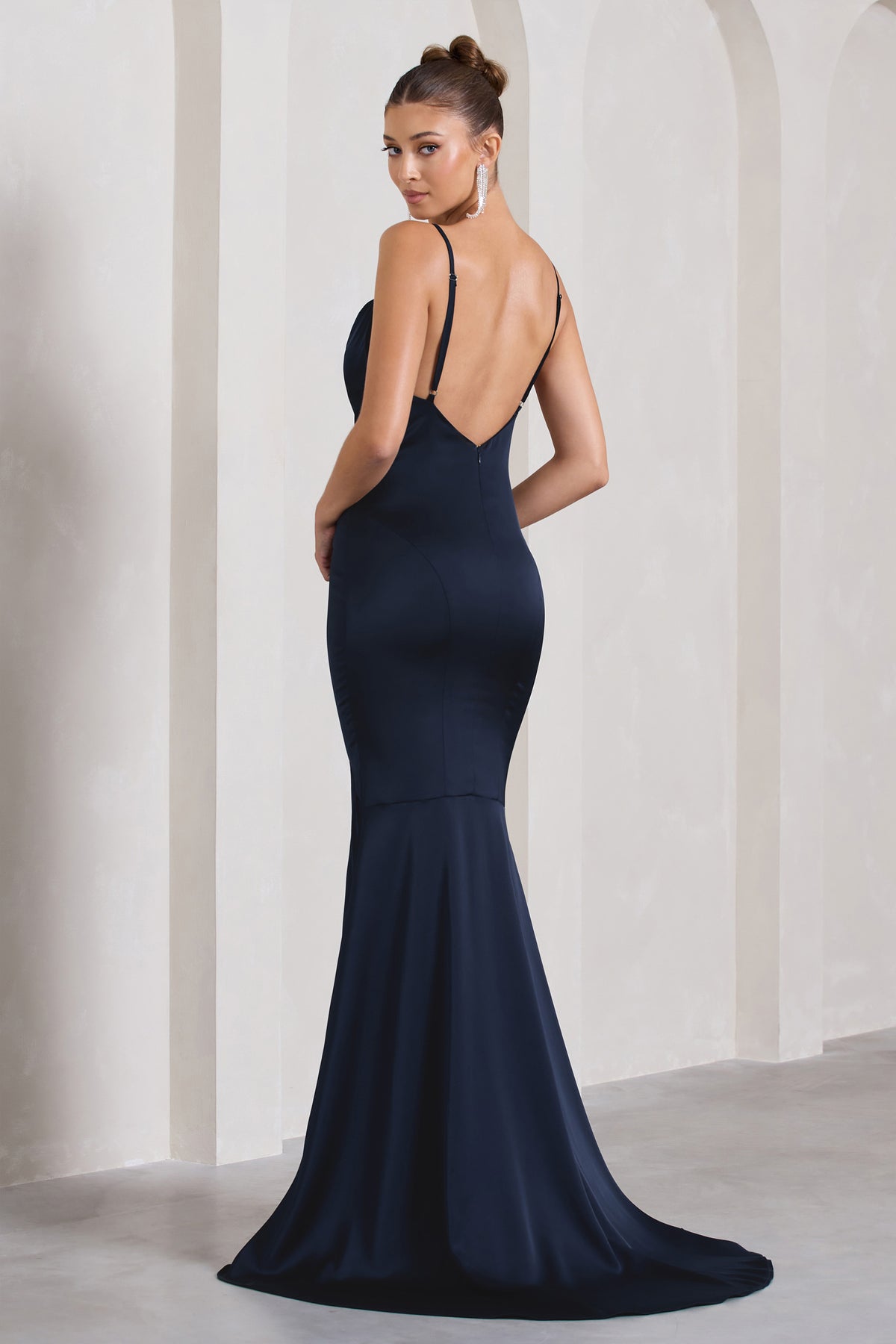 Made With Love Navy Satin Strappy Fishtail Maxi Dress – Club L London - UK