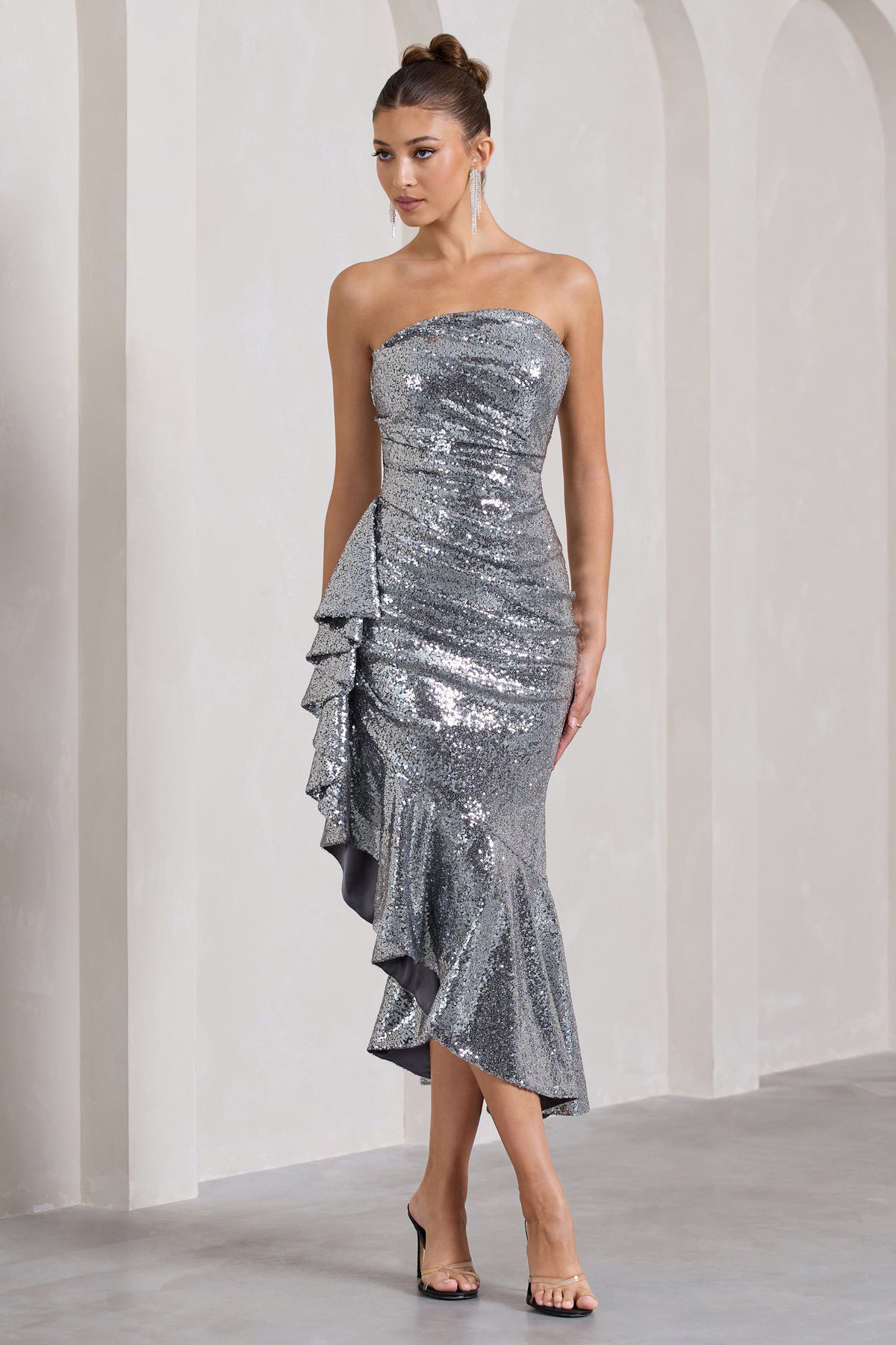 Light Grey Dress - Strapless Bodycon Dress - Grey Plunging Dress