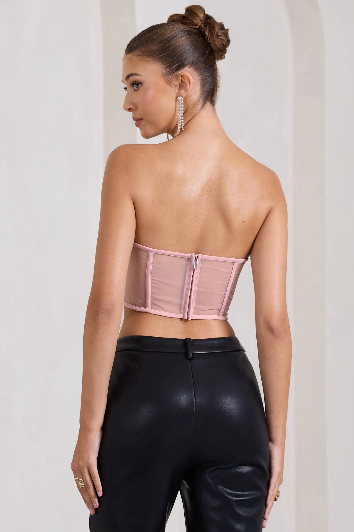 Alicia Blush Pink Floral Mesh Strapless Corset Top – Club L London