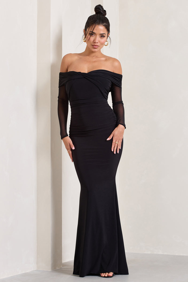 Alex Black Bardot Twist Maxi Dress – Club L London - UK