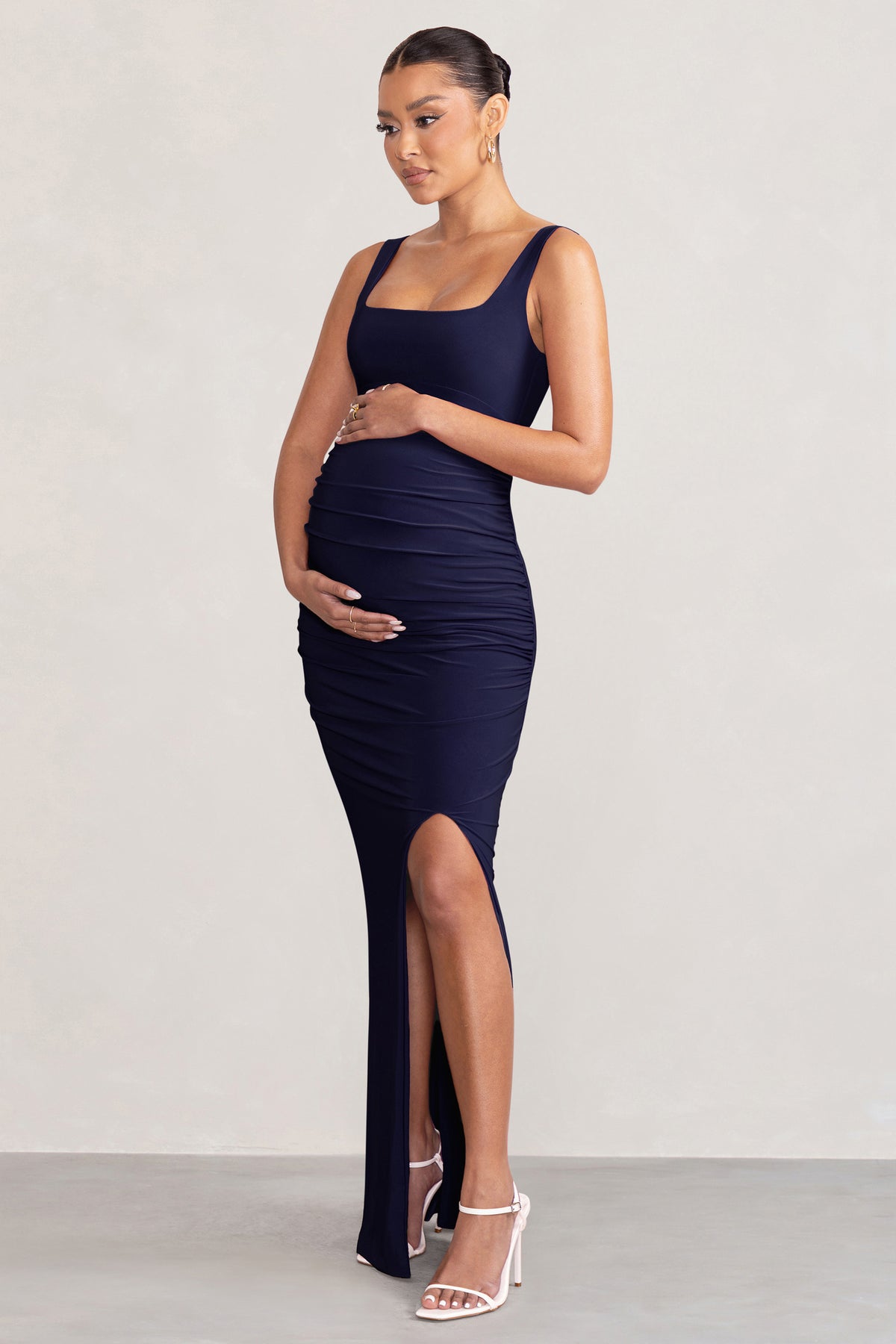 Avril Navy Square Neck Maternity Maxi Dress with Split – Club L London - UK