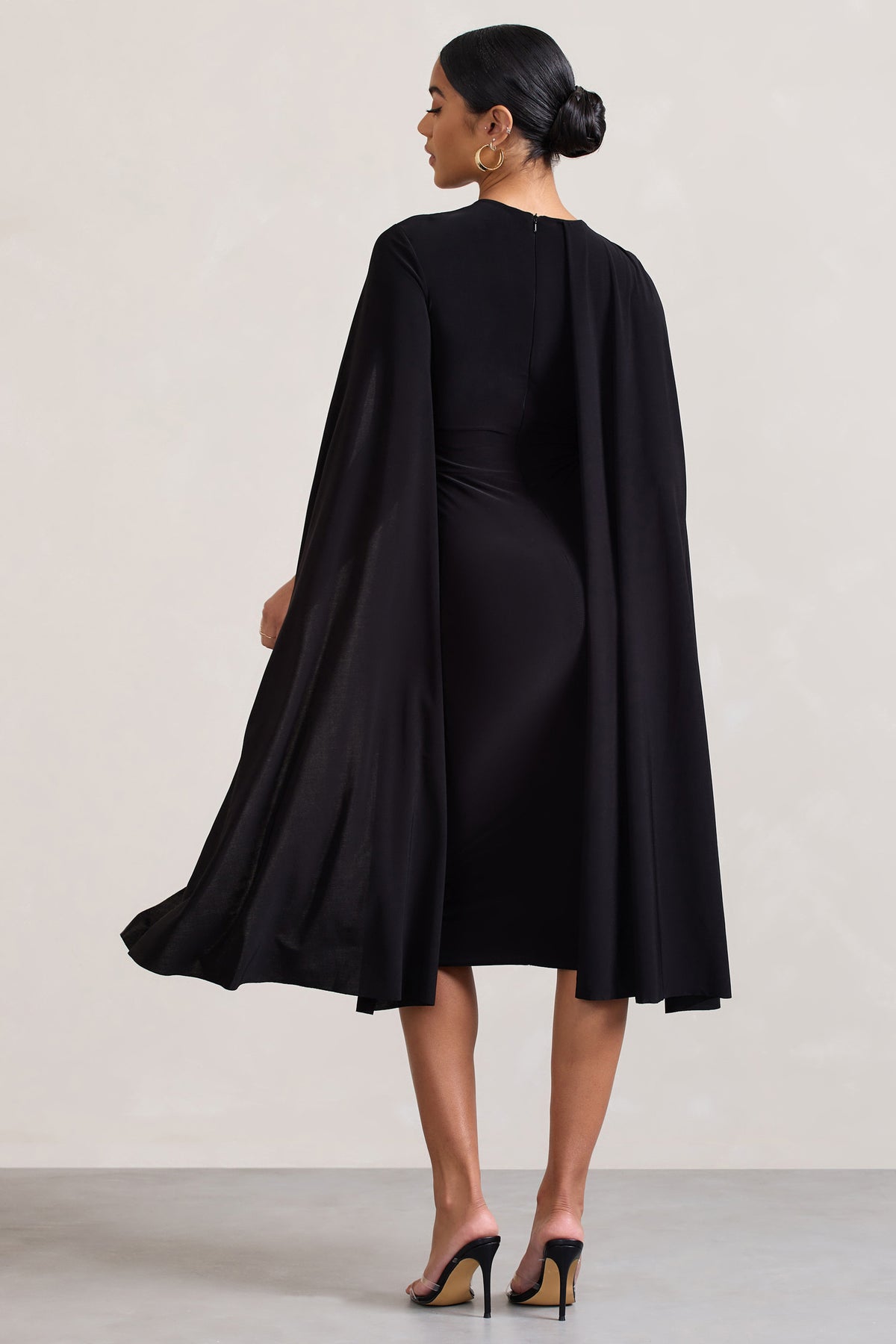 Marysol Black Asymmetric Cape Midi Dress – Club L London