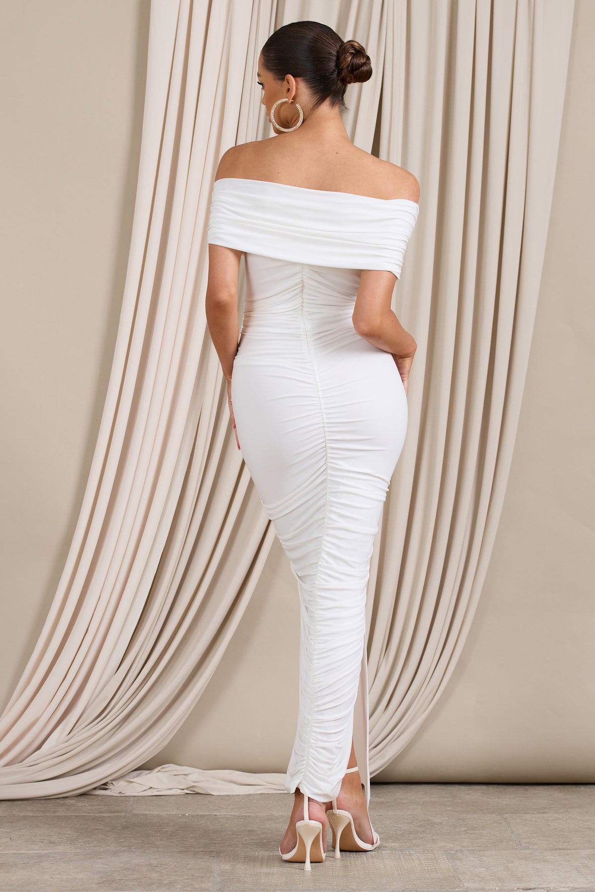 Double Take White Ruched Mesh Bardot Mini Dress – Club L London - UK