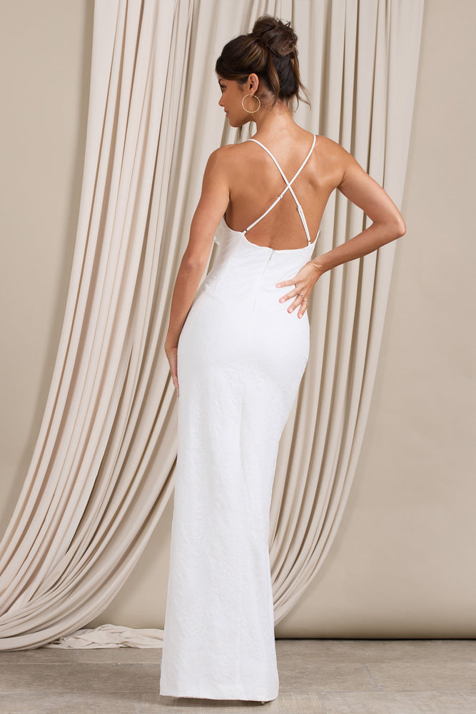 Clematis White Lace Strappy Ruffled Maxi Dress – Club L London - USA