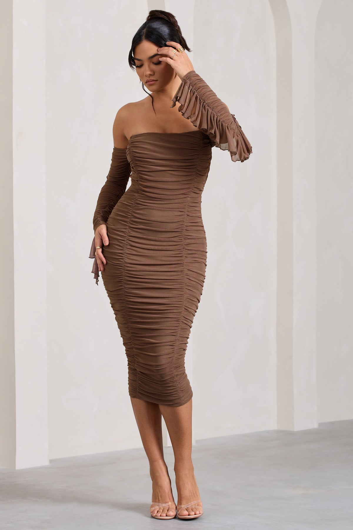 Bardot Fully Ruched Mesh Dress