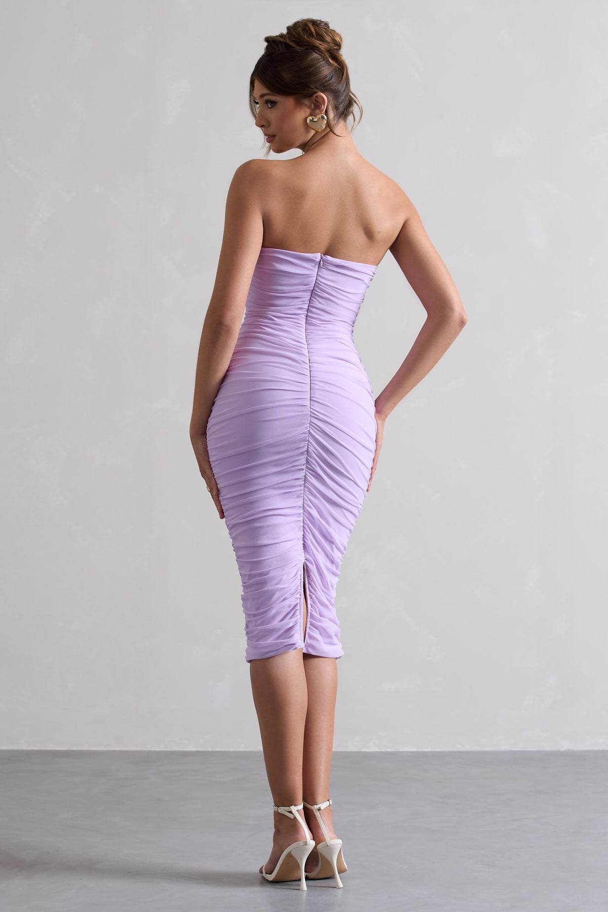 Lilac Ruched Strappy Halterneck Bodycon Dress