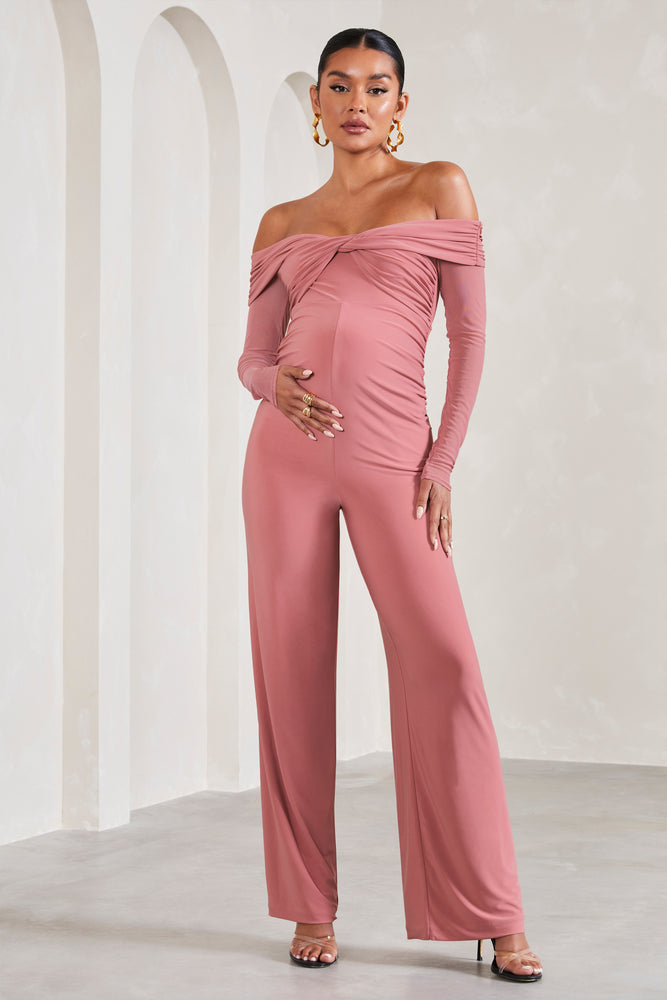 Zora Blush Pink Halter Neck Maternity Maxi Dress with Keyhole Cut Ou – Club  L London - USA