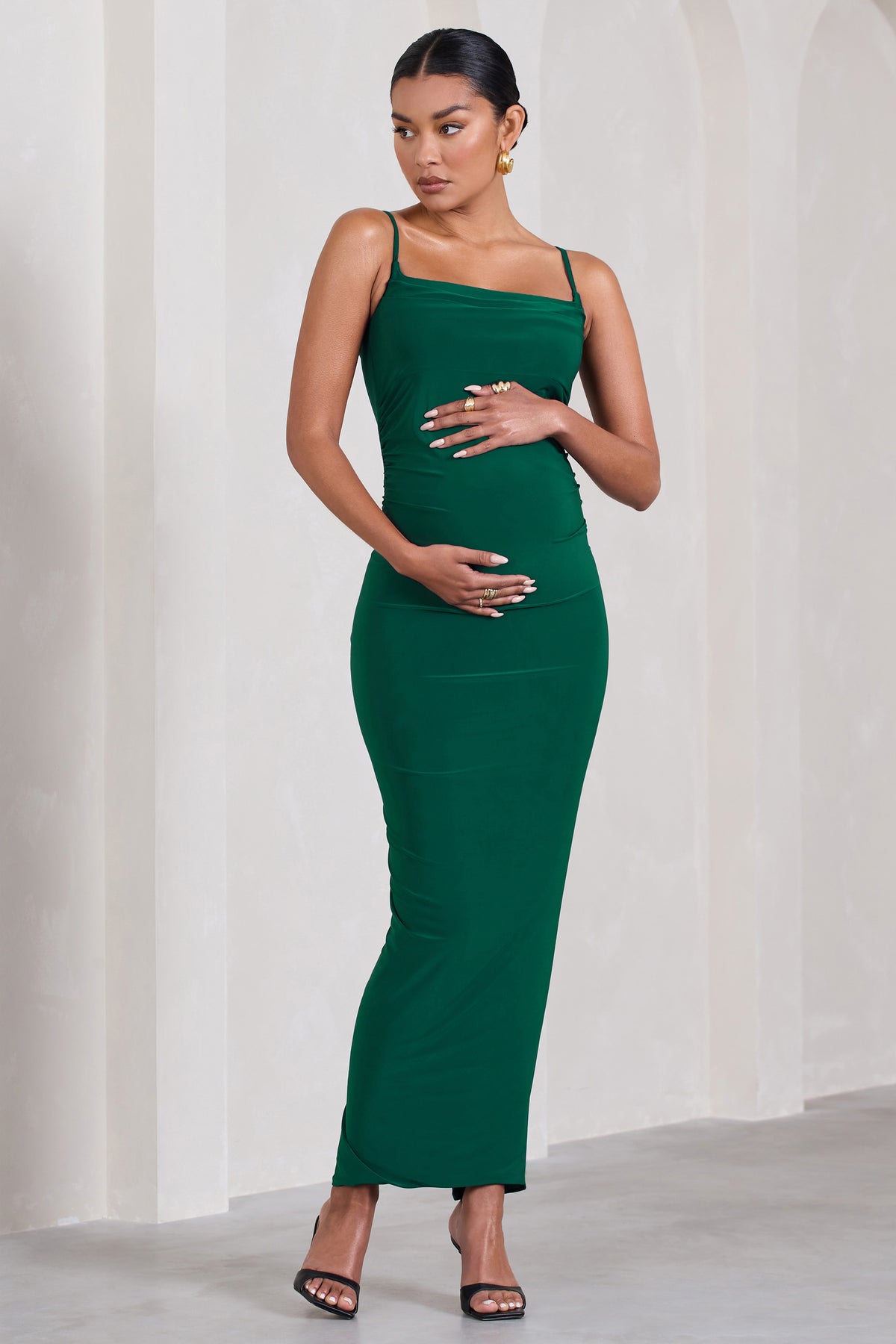Azalea Bottle Green Strappy Square-Neck Maternity Maxi Dress – Club L ...
