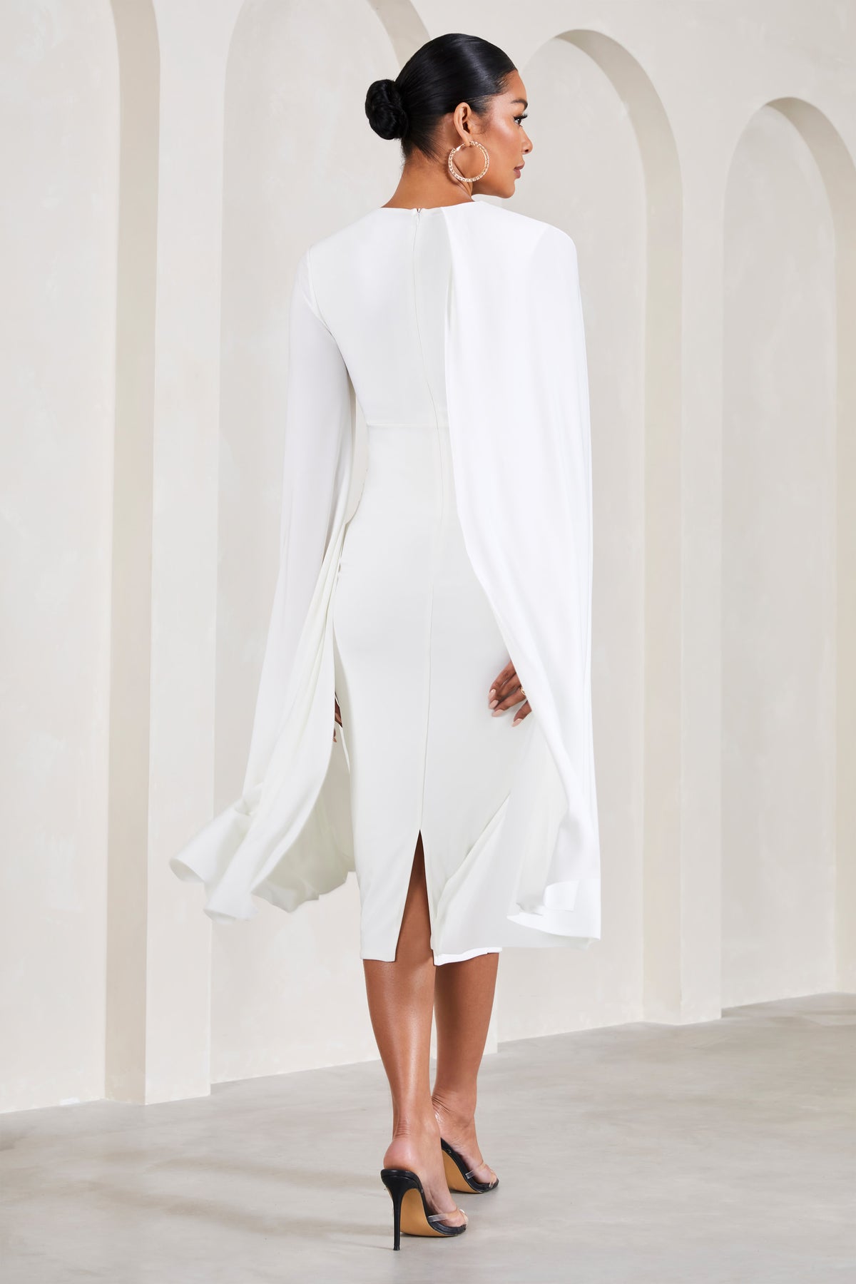 Cloud Nine White Maternity Midi Dress With Cape Sleeves – Club L London ...