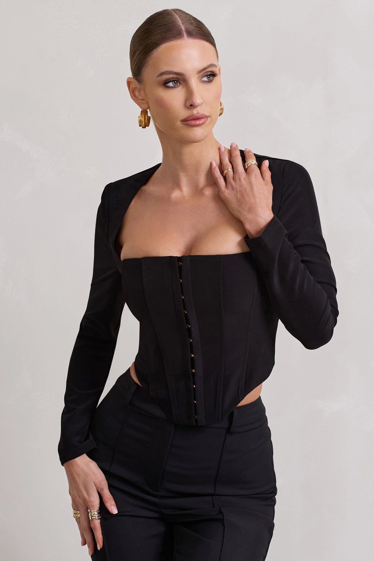 Corset top with long sleeves