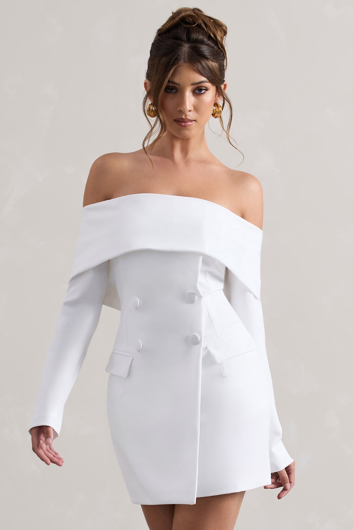 club l Tara White Bardot Tailored Blazer Dress New Arrivals Clothing