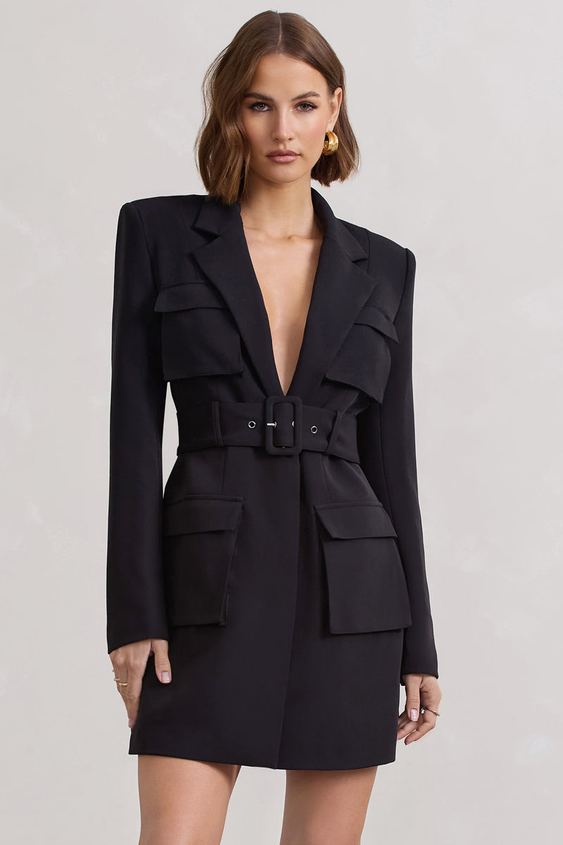 Genesis Black Belted Utility Blazer Dress – Club L London - UK